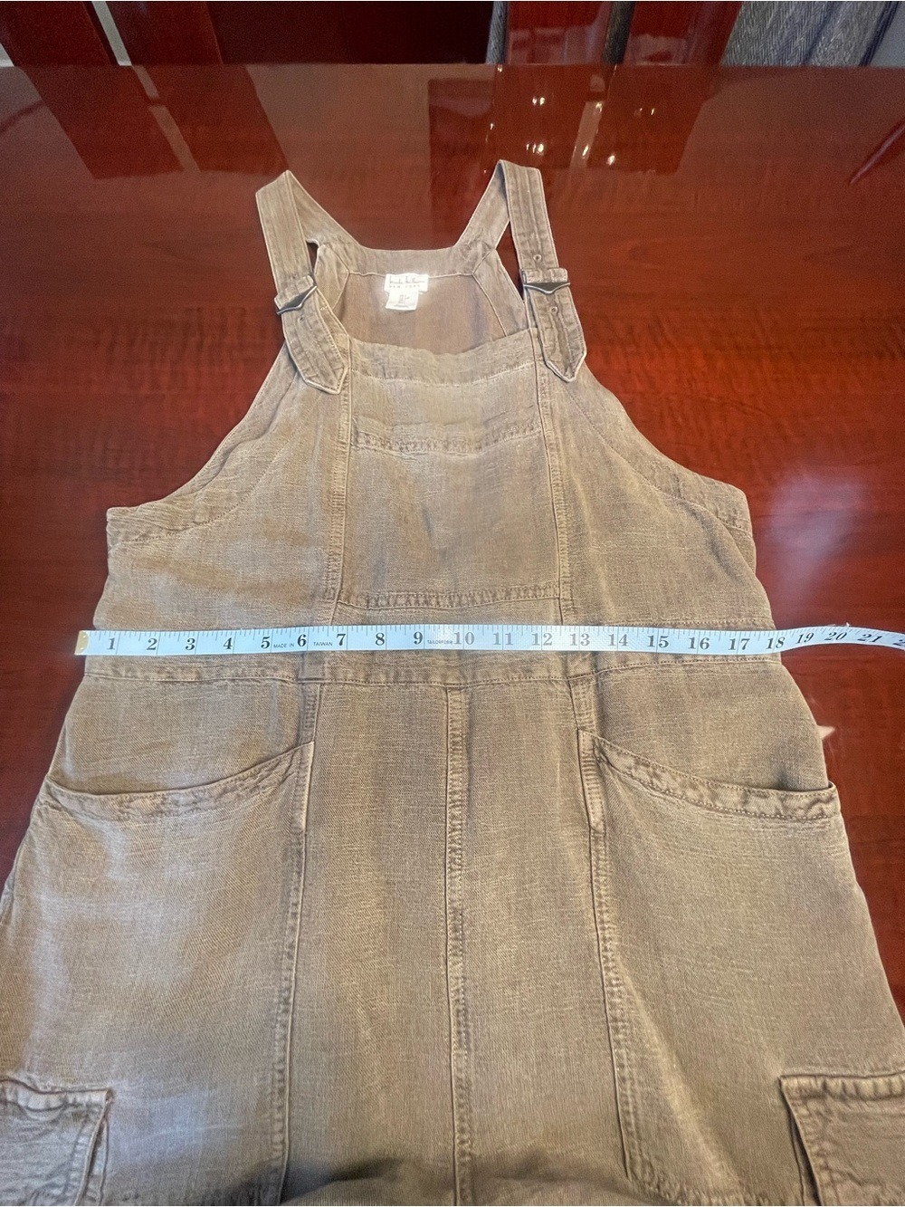 Nicole Miller Linen Blend Utility Cargo Overalls Brown Size L Relaxed Summer Fit - Picture 12 of 13